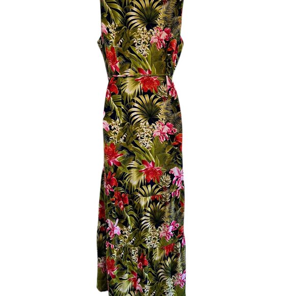 TOMMY BAHAMA Tropical Floral Print Sleeveless V-Neck Hi-Lo Maxi Dress Size M-L - Picture 4 of 9